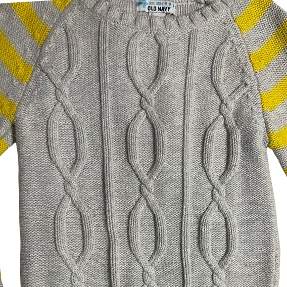 Old Navy | Yellow Striped Long Sleeves Cable knit Gray Cotton Sweater - Picture 2 of 14